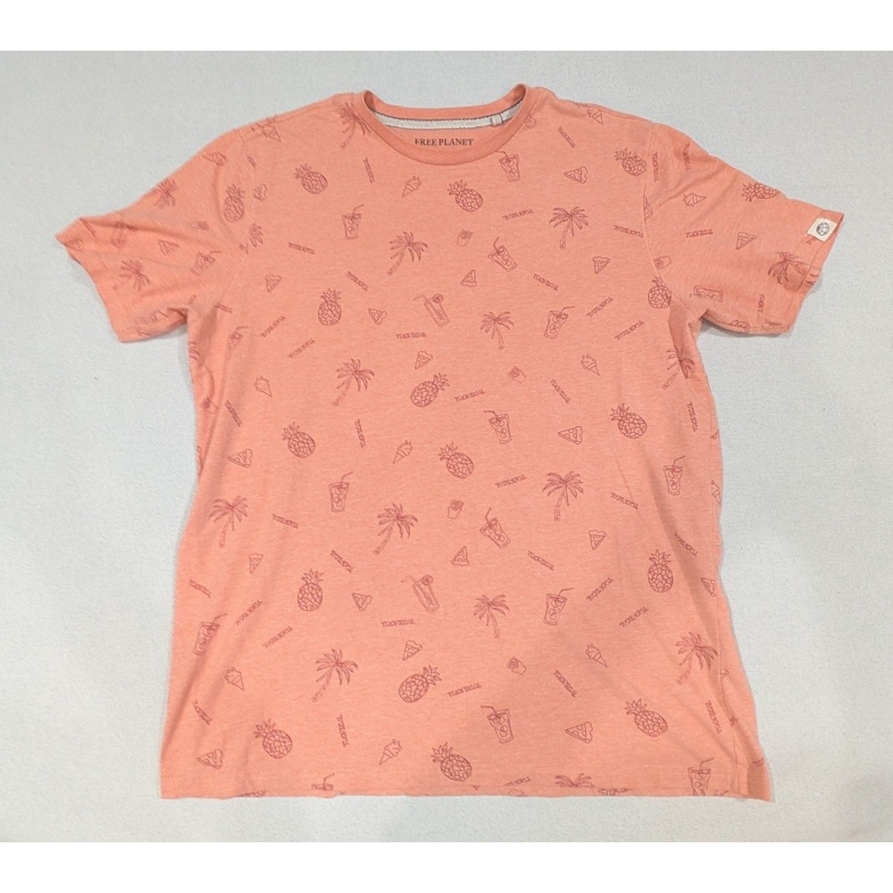 Free Planet T-Shirt Women Large Peach Excellent Tropical Pineapple Palm Tree Tee